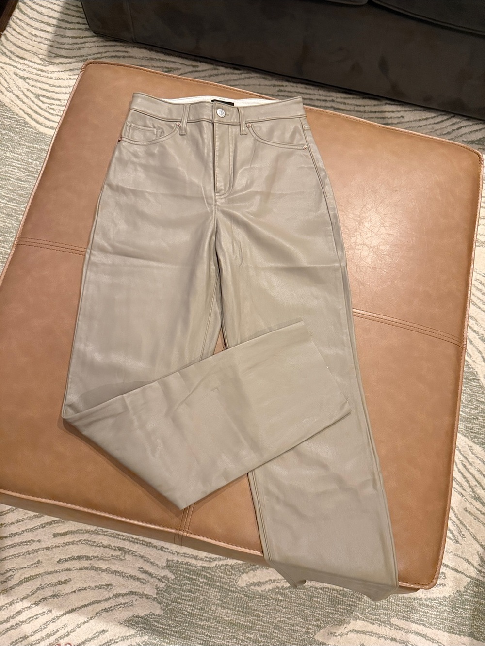 Express Women's Straight Leg Faux Leather Jeans - Taupe
